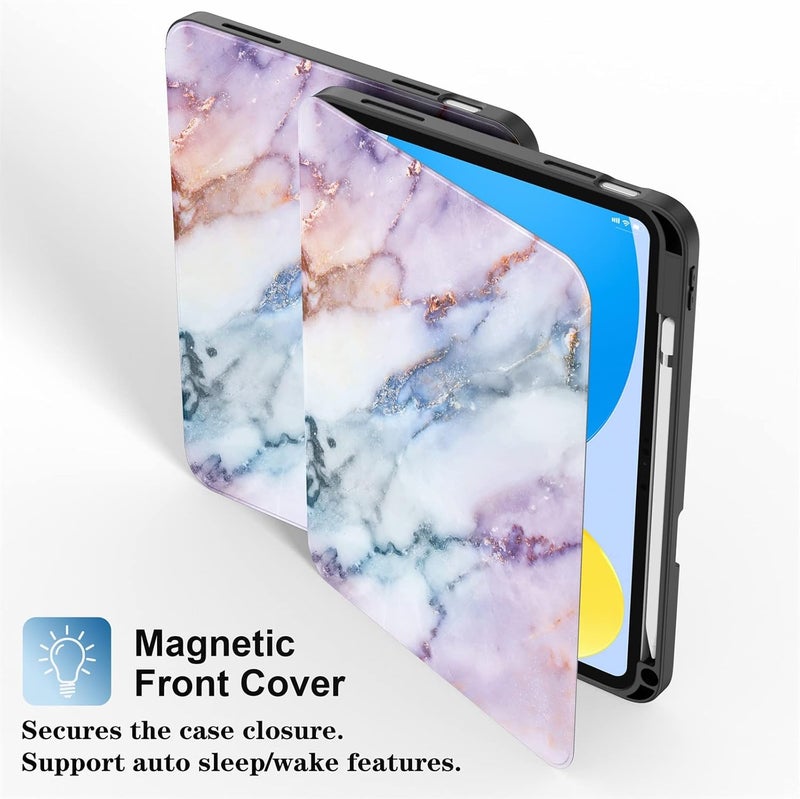 Supveco Case for iPad (A16) 11th Generation 11 inch (2025),iPad 10th Generation 10.9 inch (2022) with Pencil Holder-[Auto Wake/Sleep],Premium Folio Stand Case with Soft TPU Back Cover-Marble Purple - Image 4